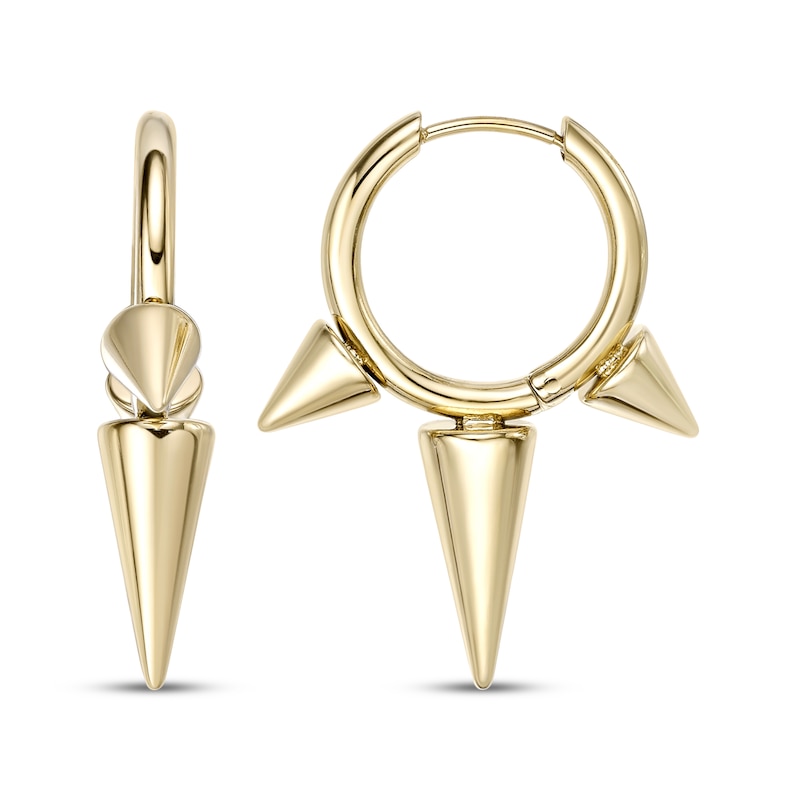 Main Image 3 of Men's Elongated Spike Hoop Earrings Yellow Ion-Plated Stainless Steel
