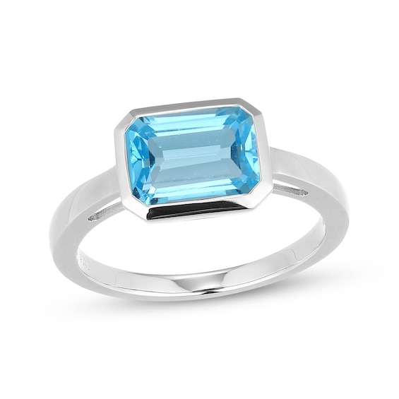 STUDIO BY KAY Emerald-Cut Swiss Blue Topaz Bezel-Set Solitaire Ring Sterling Silver