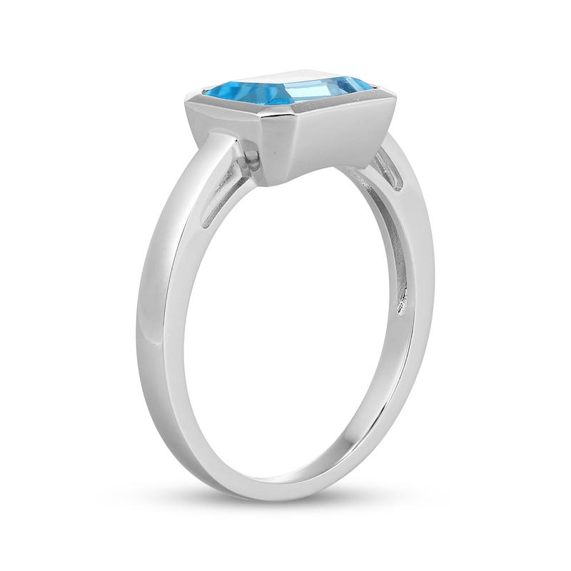 Main Image 2 of STUDIO BY KAY Emerald-Cut Swiss Blue Topaz Bezel-Set Solitaire Ring Sterling Silver
