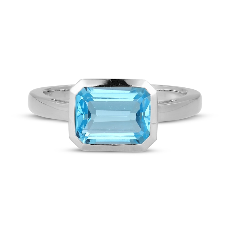 Main Image 3 of STUDIO BY KAY Emerald-Cut Swiss Blue Topaz Bezel-Set Solitaire Ring Sterling Silver