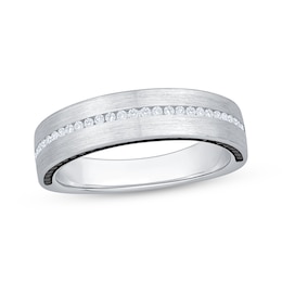 Now + Forever Men's White & Black Diamond Brushed Wedding Band 5/8 ct tw 10K White Gold