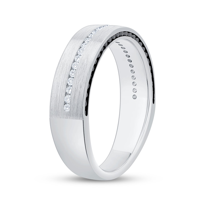Main Image 2 of Now + Forever Men's White & Black Diamond Brushed Wedding Band 5/8 ct tw 10K White Gold