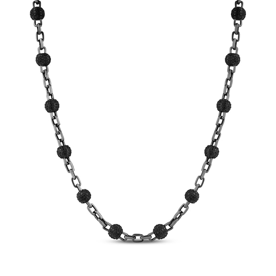 Men's Black Diamond Bead Necklace 2 ct tw Black Rhodium-Plated Sterling Silver 24"