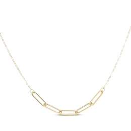 Paperclip Link Necklace Hollow 10K Yellow Gold 18"