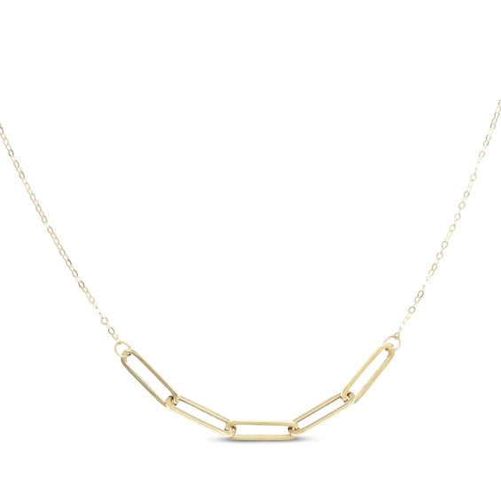 Paperclip Link Necklace Hollow 10K Yellow Gold 18"