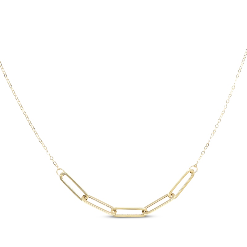 Main Image 1 of Paperclip Link Necklace Hollow 10K Yellow Gold 18"