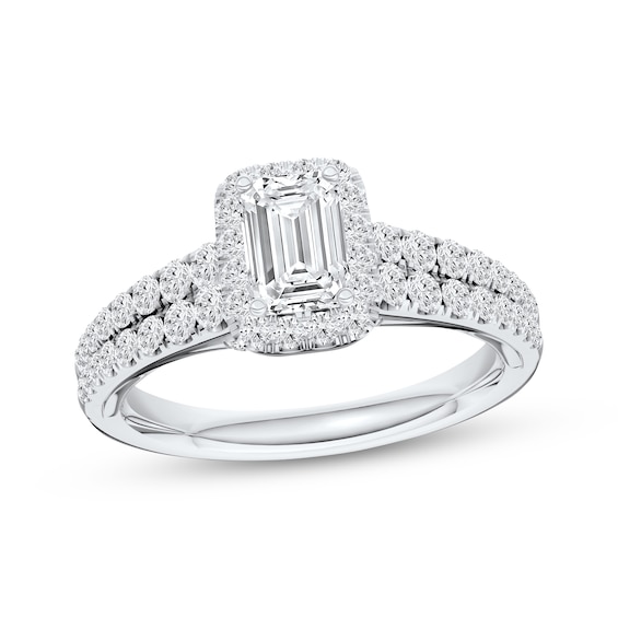 Certified Emerald-Cut Diamond Halo Engagement Ring 1 ct tw Platinum