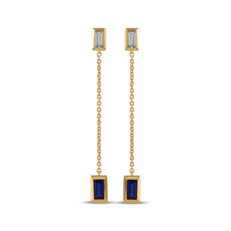 Main Image 2 of STUDIO BY KAY Baguette-Cut Blue & White Lab-Created Sapphire Drop Earrings 24K Yellow Gold Vermeil Sterling Silver