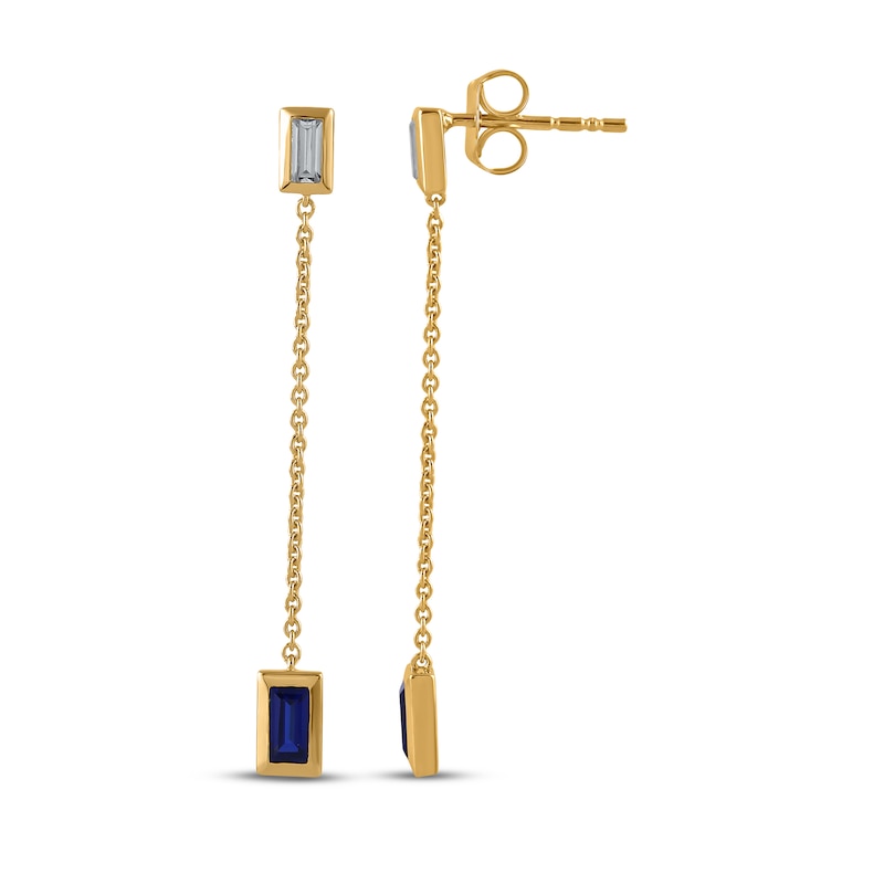 Main Image 3 of STUDIO BY KAY Baguette-Cut Blue & White Lab-Created Sapphire Drop Earrings 24K Yellow Gold Vermeil Sterling Silver