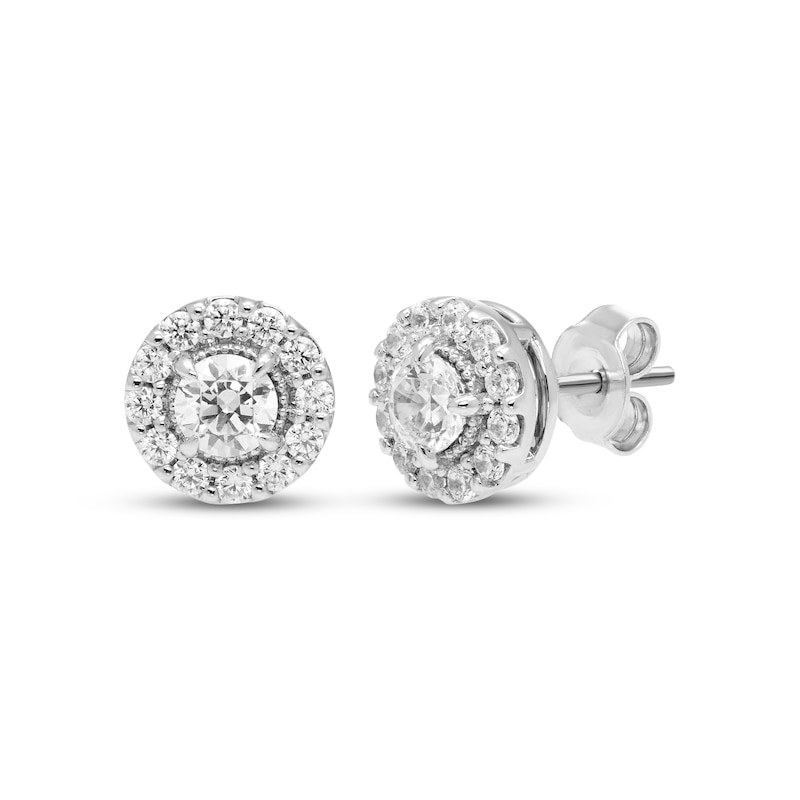 Main Image 1 of Diamond Halo Stud Earrings 1 ct tw 10K White Gold