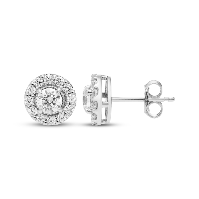 Main Image 3 of Diamond Halo Stud Earrings 1 ct tw 10K White Gold
