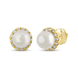 Children's Cultured Pearl & Cubic Zirconia Stud Earrings 14K Yellow Gold