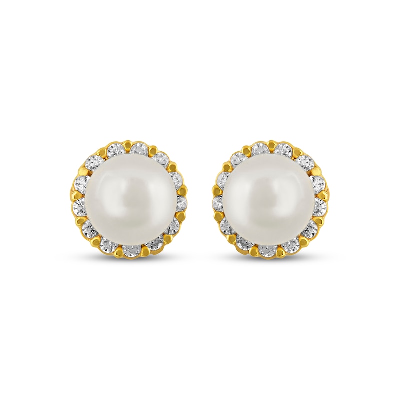 Main Image 2 of Children's Cultured Pearl & Cubic Zirconia Stud Earrings 14K Yellow Gold