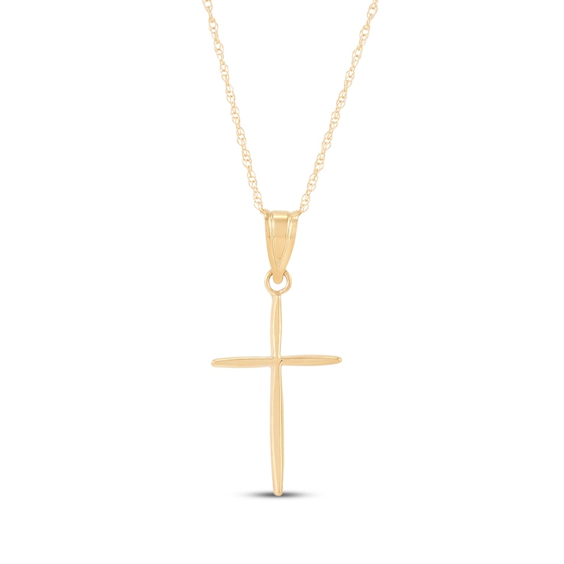 Main Image 1 of Mini Cross Necklace Solid 14K Yellow Gold 18"