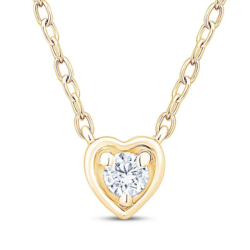 Main Image 1 of Round-Cut Diamond Solitaire Heart Necklace 1/8 ct tw 14K Yellow Gold-Plated Sterling Silver 18" (I/I2)