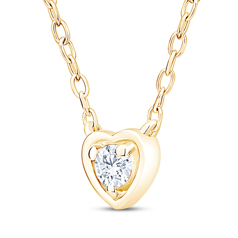 Main Image 2 of Round-Cut Diamond Solitaire Heart Necklace 1/8 ct tw 14K Yellow Gold-Plated Sterling Silver 18" (I/I2)
