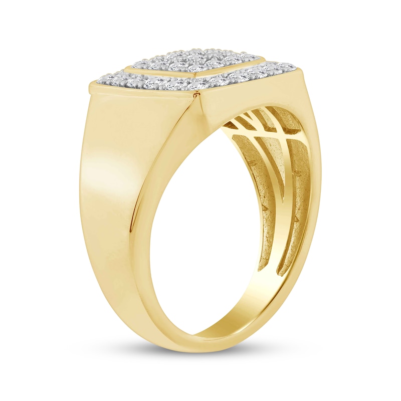 Main Image 2 of Men's Multi-Diamond Cushion Frame Ring 1 ct tw 18K Gold-Plated Sterling Silver