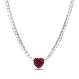 Heart-Shaped Lab-Created Ruby & White Lab-Created Sapphire Necklace Sterling Silver 18"