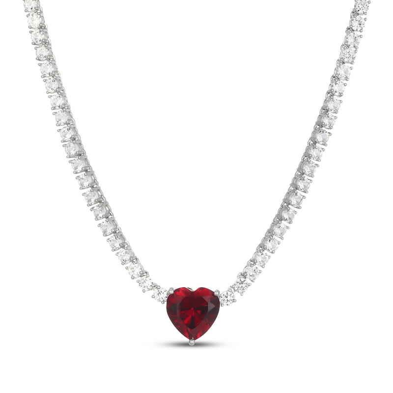 Main Image 1 of Heart-Shaped Lab-Created Ruby & White Lab-Created Sapphire Necklace Sterling Silver 18"