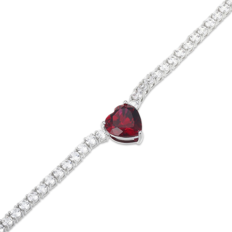 Main Image 2 of Heart-Shaped Lab-Created Ruby & White Lab-Created Sapphire Necklace Sterling Silver 18"