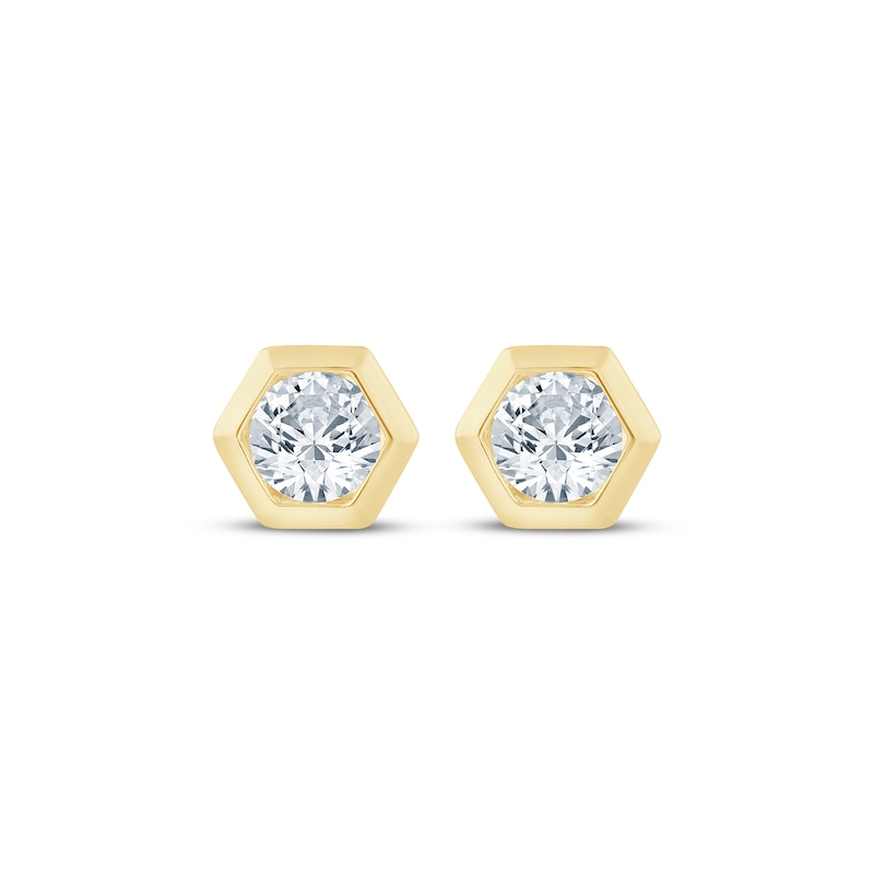 Main Image 2 of STUDIO BY KAY Round-Cut Lab-Grown Diamond Solitaire Hexagon Frame Stud Earrings 1/3 ct tw 24K Yellow Gold Vermeil Sterling Silver (F/SI2)