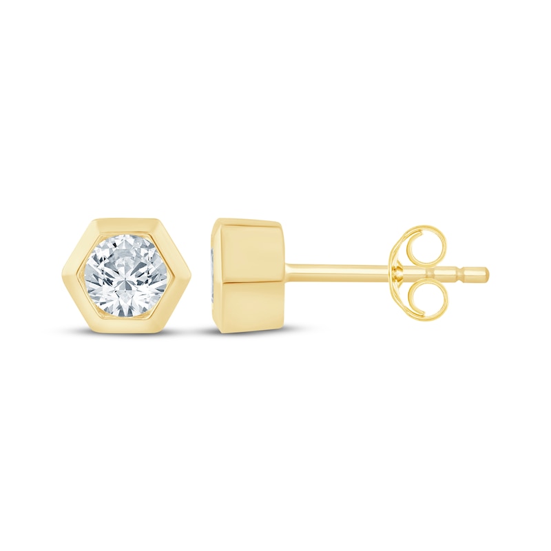 Main Image 3 of STUDIO BY KAY Round-Cut Lab-Grown Diamond Solitaire Hexagon Frame Stud Earrings 1/3 ct tw 24K Yellow Gold Vermeil Sterling Silver (F/SI2)
