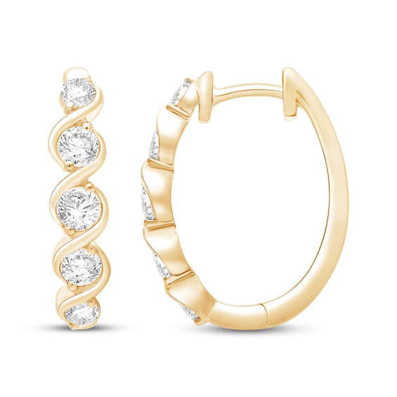 KAY Lab-Grown Diamonds Five-Stone Graduated Swirl Hoop Earrings 1 ct tw 10K Yellow Gold