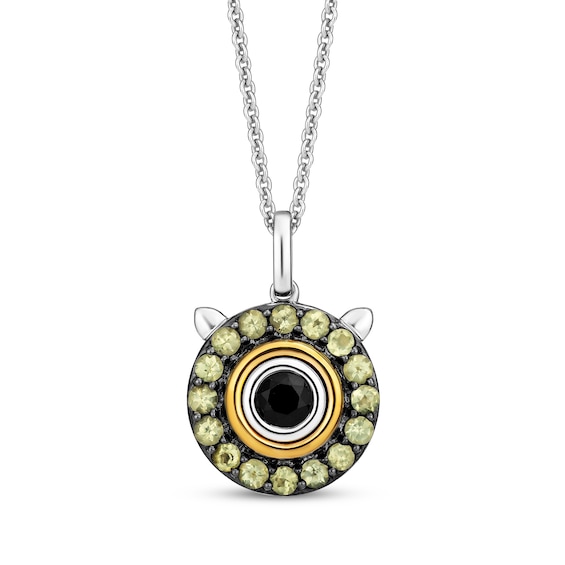 Disney Treasures Monsters, Inc. "Mike" Black Onyx & Peridot Necklace Sterling Silver 10K Yellow Gold 19"