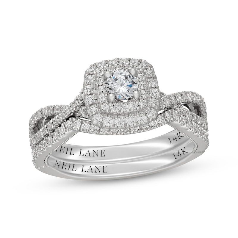 Main Image 1 of Neil Lane Round-Cut Diamond Double Halo Bridal Set 3/4 ct tw 14K White Gold