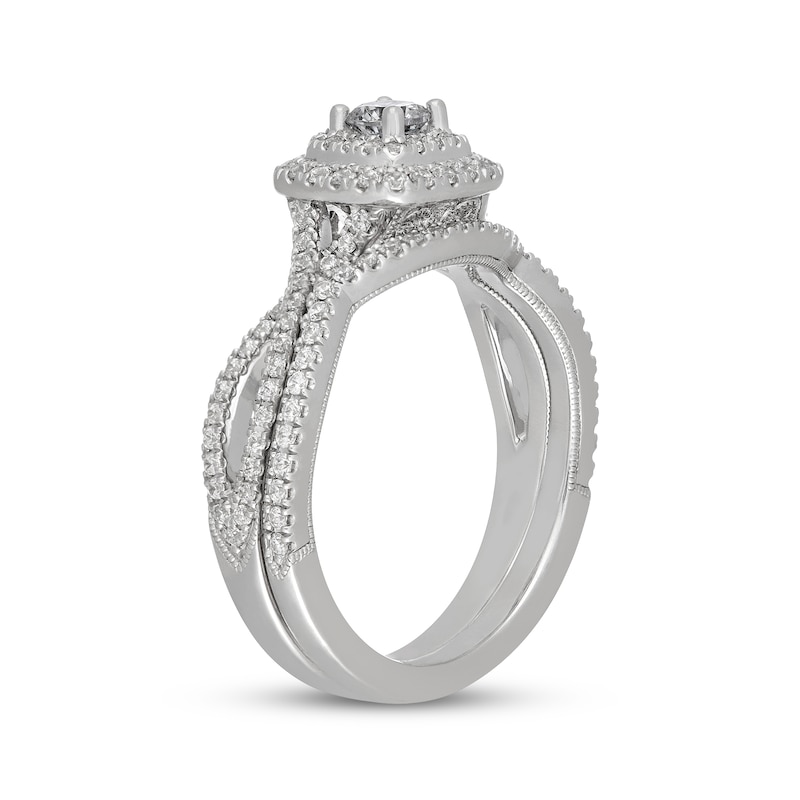 Main Image 2 of Neil Lane Round-Cut Diamond Double Halo Bridal Set 3/4 ct tw 14K White Gold