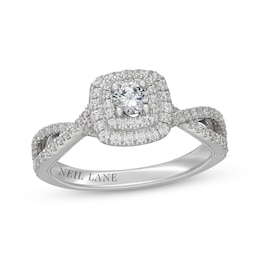 Neil Lane Round-Cut Diamond Double Halo Engagement Ring 1/2 ct tw 14K White Gold