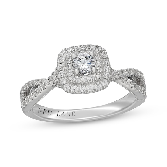 Neil Lane Round-Cut Diamond Double Halo Engagement Ring 1/2 ct tw 14K White Gold