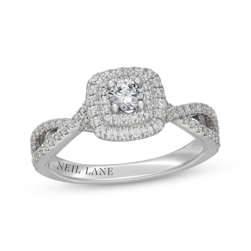 Main Image 1 of Neil Lane Round-Cut Diamond Double Halo Engagement Ring 1/2 ct tw 14K White Gold