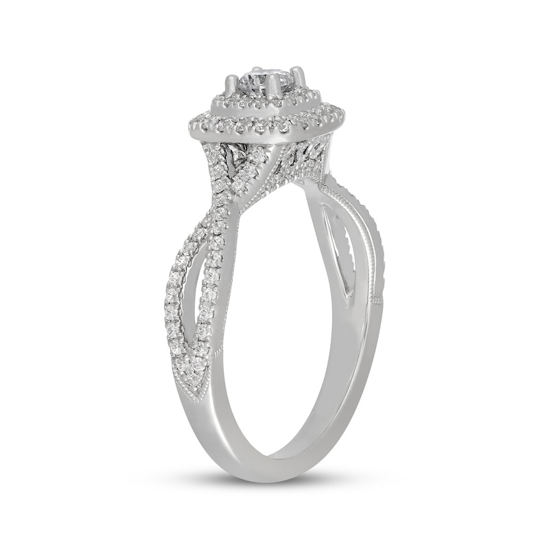 Main Image 2 of Neil Lane Round-Cut Diamond Double Halo Engagement Ring 1/2 ct tw 14K White Gold