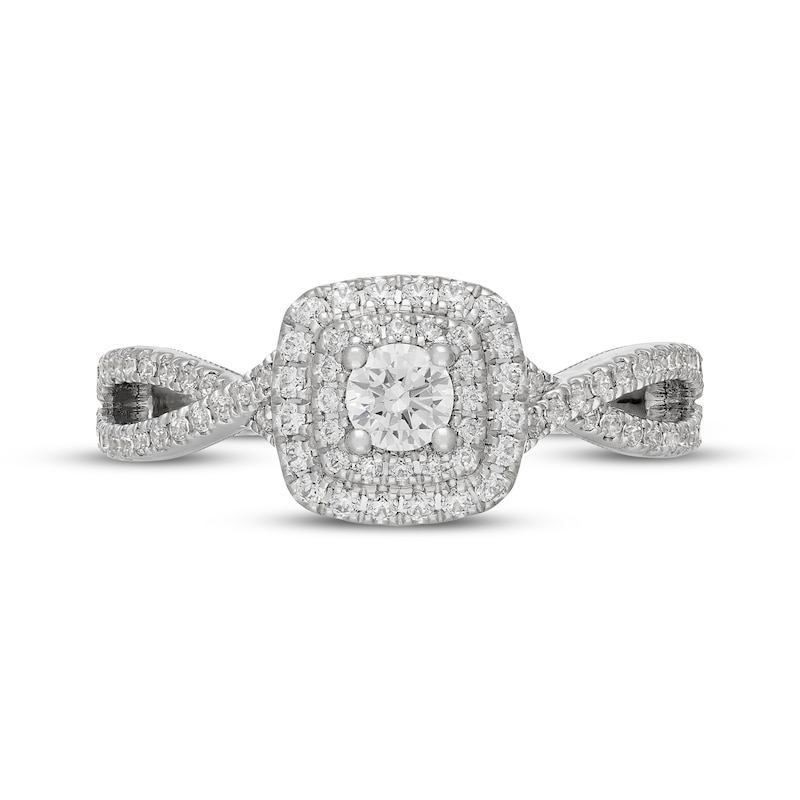 Main Image 3 of Neil Lane Round-Cut Diamond Double Halo Engagement Ring 1/2 ct tw 14K White Gold