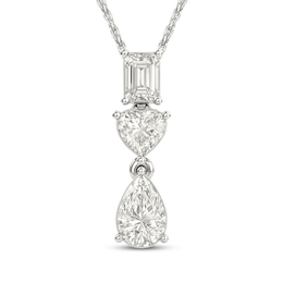 KAY Lab-Grown Diamonds Emerald-Cut, Heart-Shaped & Pear-Shaped Three-Stone Drop Necklace 3/4 ct tw Sterling Silver 18"