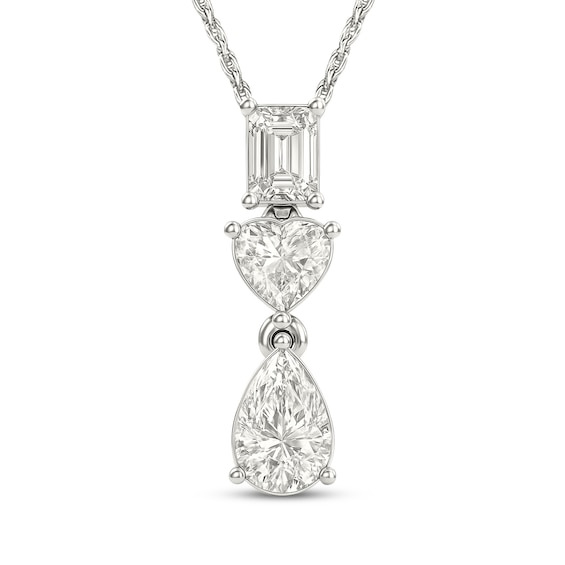 KAY Lab-Grown Diamonds Emerald-Cut, Heart-Shaped & Pear-Shaped Three-Stone Drop Necklace 3/4 ct tw Sterling Silver 18"