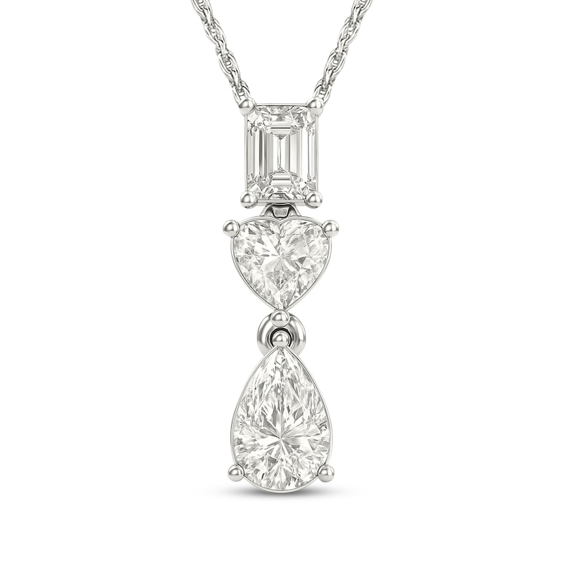 Main Image 1 of KAY Lab-Grown Diamonds Emerald-Cut, Heart-Shaped & Pear-Shaped Three-Stone Drop Necklace 3/4 ct tw Sterling Silver 18"