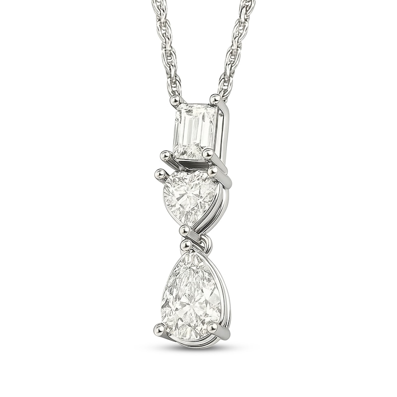 Main Image 2 of KAY Lab-Grown Diamonds Emerald-Cut, Heart-Shaped & Pear-Shaped Three-Stone Drop Necklace 3/4 ct tw Sterling Silver 18"