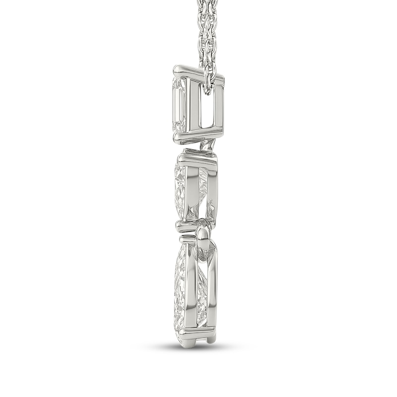 Main Image 3 of KAY Lab-Grown Diamonds Emerald-Cut, Heart-Shaped & Pear-Shaped Three-Stone Drop Necklace 3/4 ct tw Sterling Silver 18"
