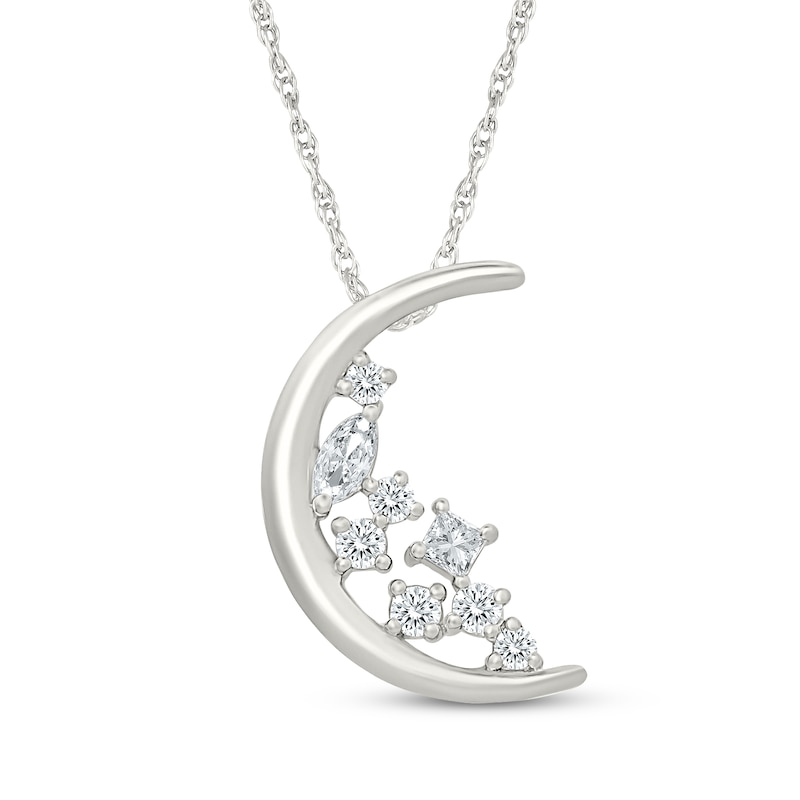 Main Image 1 of KAY Lab-Grown Diamonds Marquise, Princess & Round-Cut Crescent Moon Necklace 1/4 ct tw Sterling Silver 18"