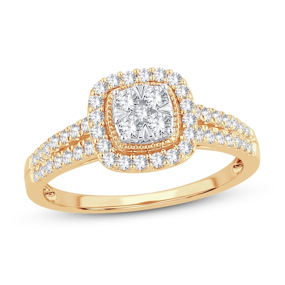 Now + Forever Multi-Diamond Engagement Ring 1/2 ct tw Round-cut 10K Yellow Gold