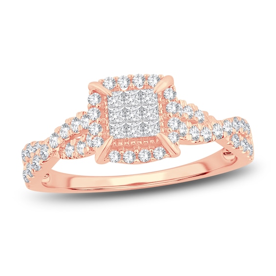 Now + Forever Multi-Diamond Engagement Ring 1/2 ct tw Princess & Round 14K Rose Gold