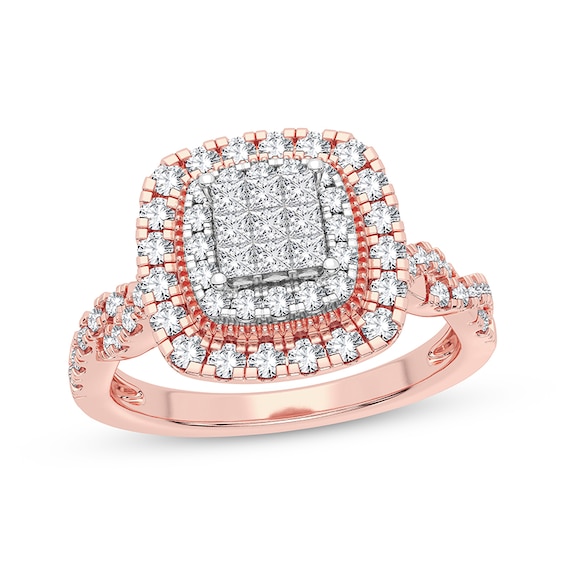 Now + Forever Multi-Diamond Cushion Engagement Ring 3/8 ct tw Princess & Round-cut 10K Rose Gold
