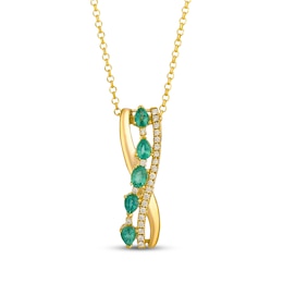 Le Vian Emerald Wavy Necklace 1/6 ct tw Diamonds 14K Honey Gold 19"