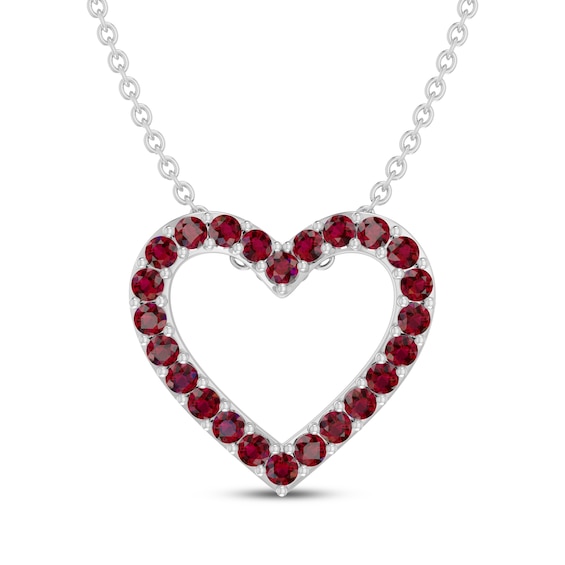 Lab-Created Ruby Heart Outline Necklace Sterling Silver 18"