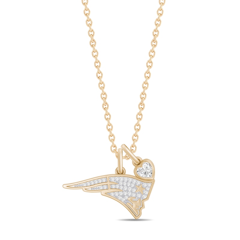 Main Image 1 of True Fans New England Patriots 1/10ct tw Logo Heart Necklace 24K Yellow Gold Vermeil Sterling Silver