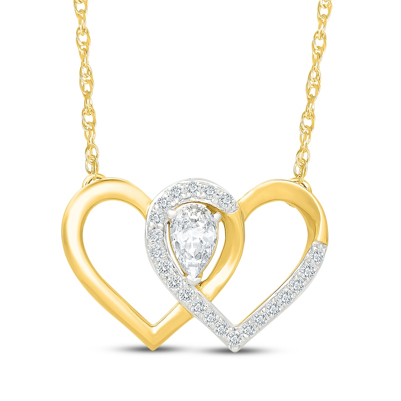 Main Image 1 of KAY Lab-Grown Diamonds Pear-Shaped Interlocking Hearts Necklace 1/2 ct tw 10K Yellow Gold 18"