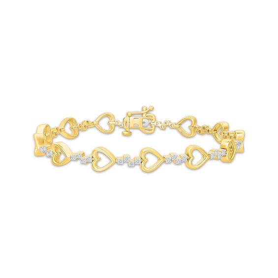 KAY Lab-Grown Diamonds Open Heart Link Bracelet 1 ct tw 10K Yellow Gold 7"