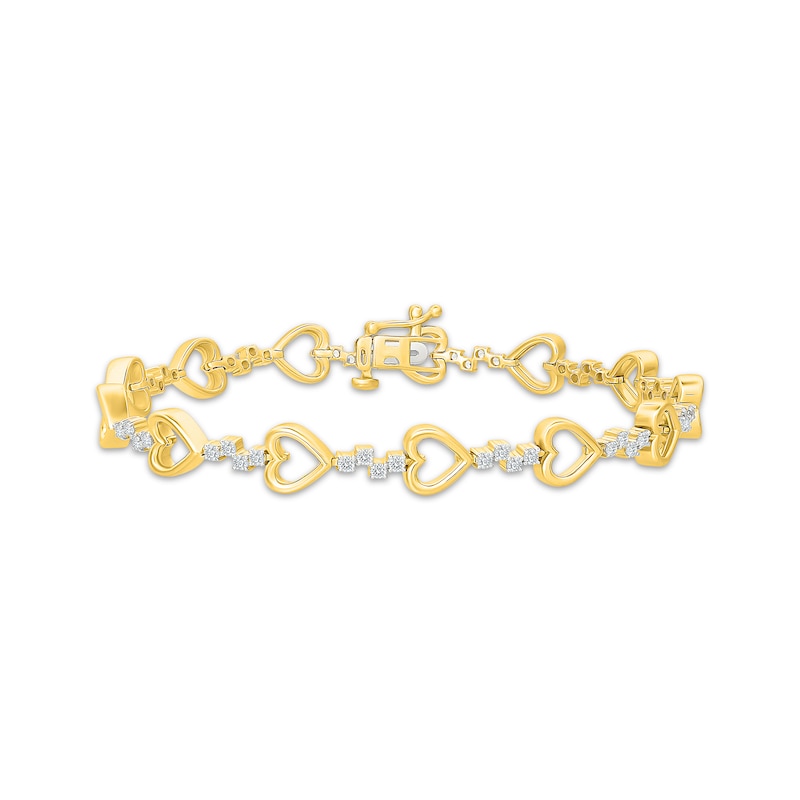 Main Image 1 of KAY Lab-Grown Diamonds Open Heart Link Bracelet 1 ct tw 10K Yellow Gold 7"